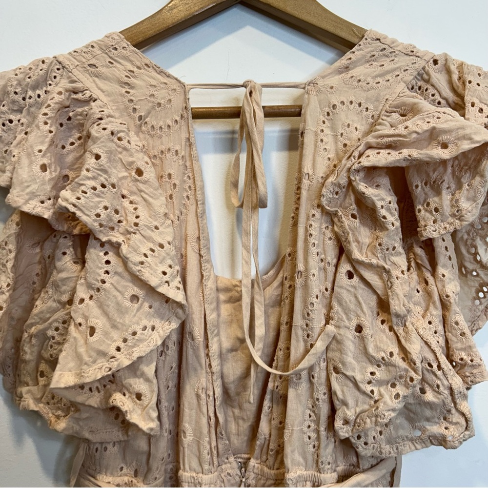 HYFVE Mackenzie Eyelet Tiered Ruffle Sleeve Maxi Dress Blush - Picture 4 of 8